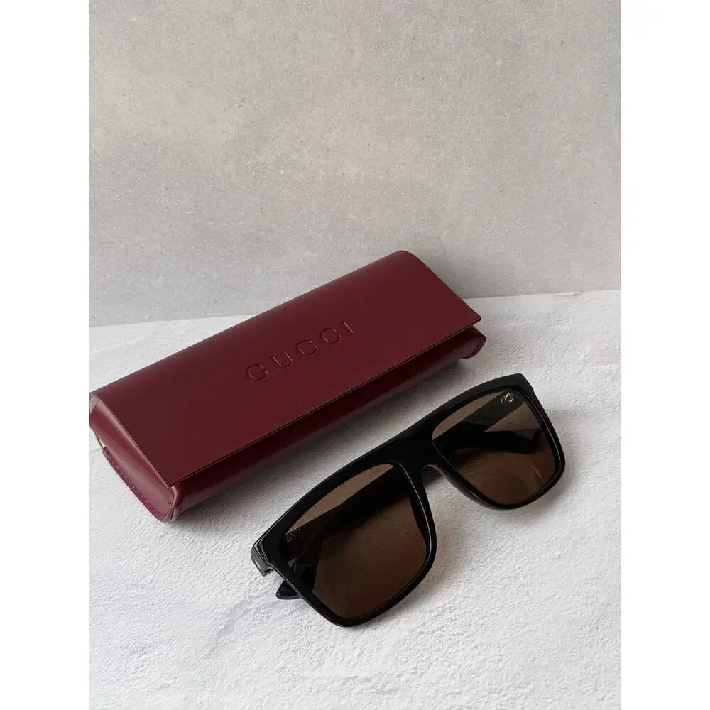 NEW Gucci GG0748S Black Brown Flat Top Unisex Sunglasses